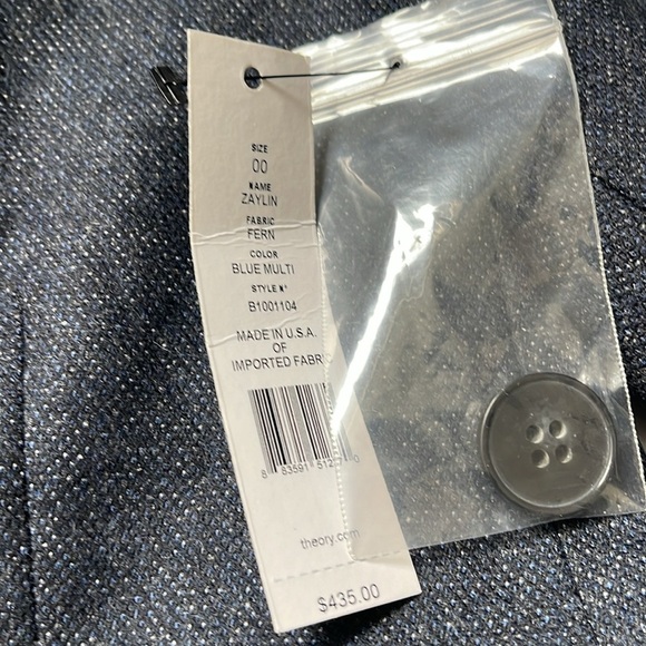 Theory NWT Zaylin Blazer Fern Virgin Wool Blue Multi 2 Button Size 00 - Picture 8 of 12